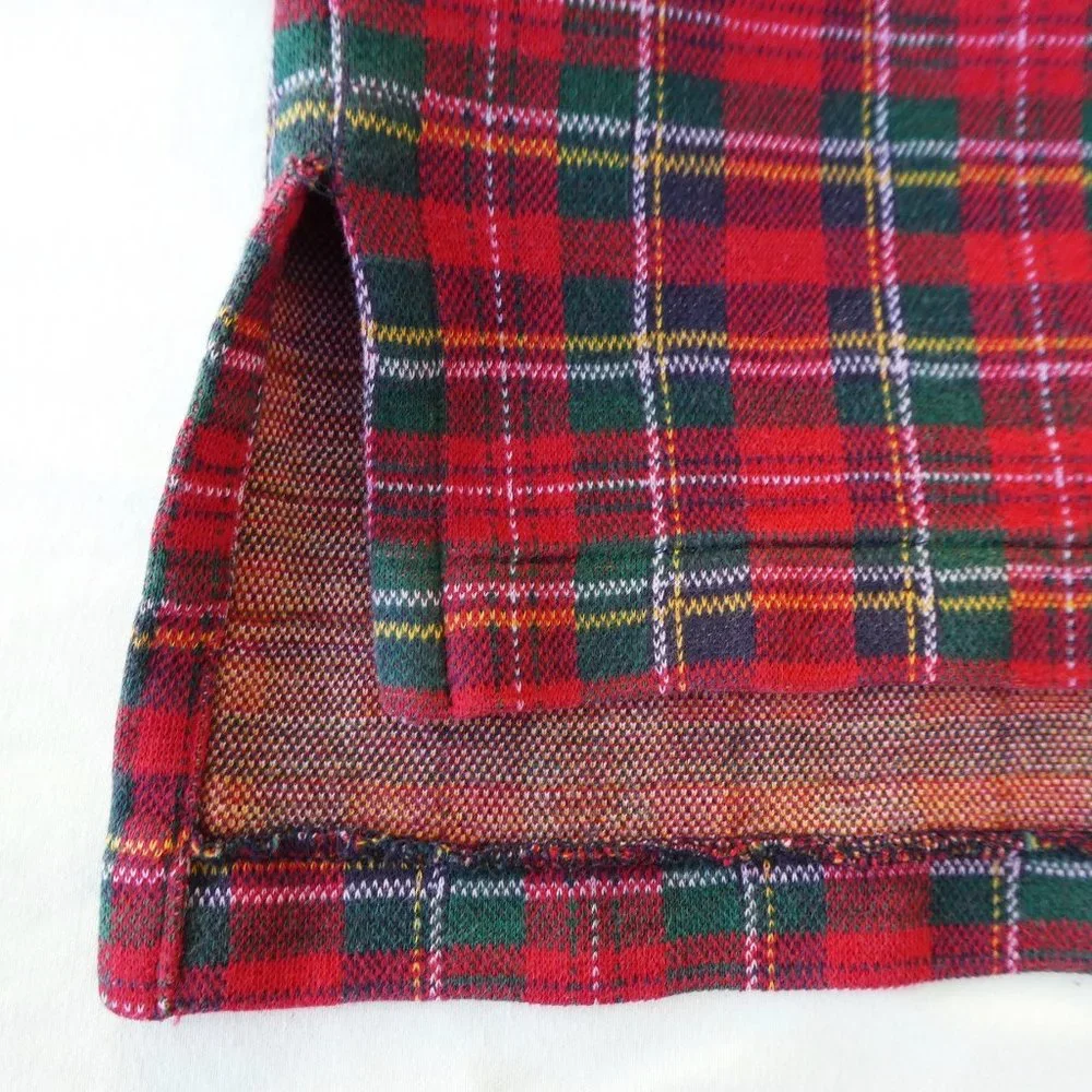 Ralph Lauren Polo Vintage Tartan Plaid Polo Shirt Short Sleeve Navy Knit Collar